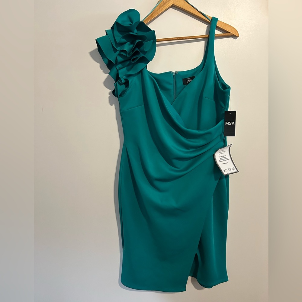 MSK One Shoulder Teal Dress with Ruffle Detail